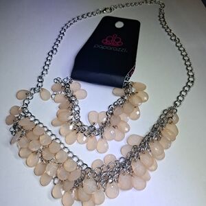 NWT Paparazzi Silver & Pink Teardrop Bib Necklace & Bracelet Set
